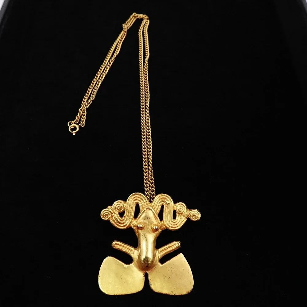 ALVA Studios Pre-Columbian‎ Frog Effigy Gold Tone Necklace Tairona Reproduction